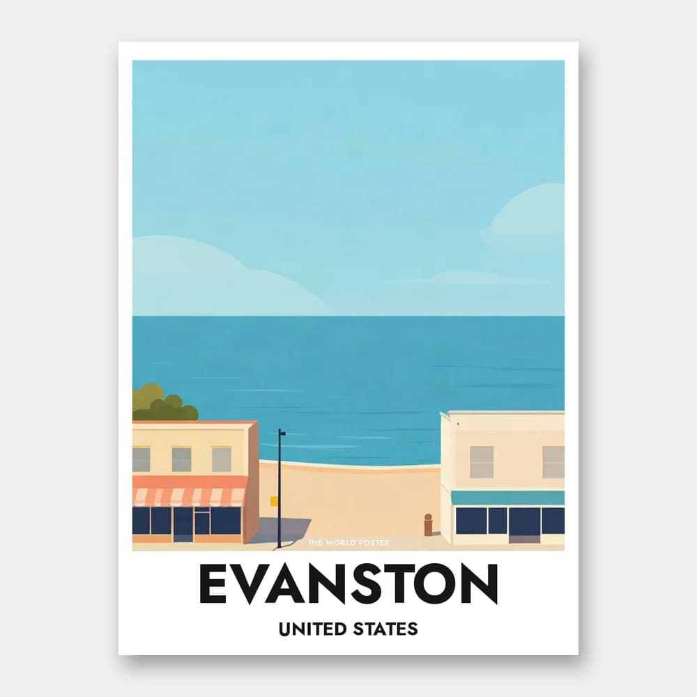 Plakat EVANSTON – Lake Michigan, bred kystudsigt - Image 1 of 6