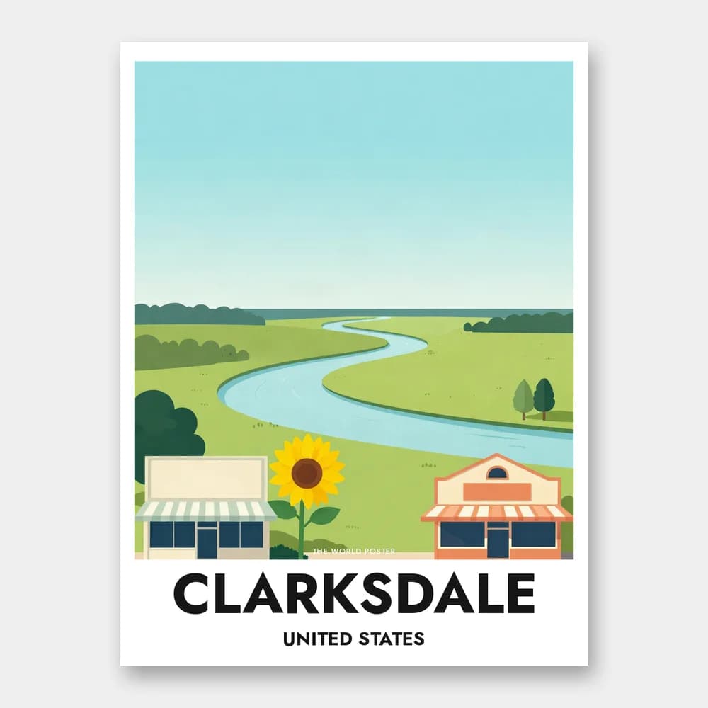 Poster CLARKSDALE – Sunflower River, vista aerea ampia - Image 1 of 6