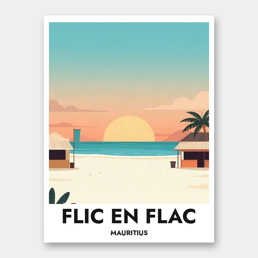 Affiche FLIC EN FLAC – Plage de sable blanc au coucher du soleil - Image 1 of 6